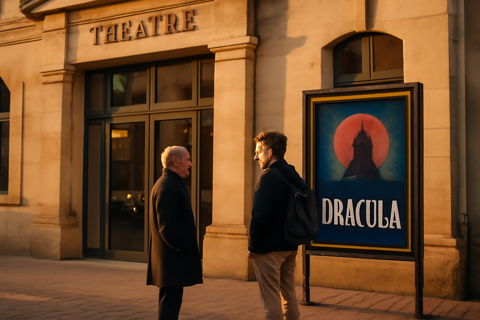 Façade de la Comédie de Colmar, scène théâtre et affiche de spectacle
