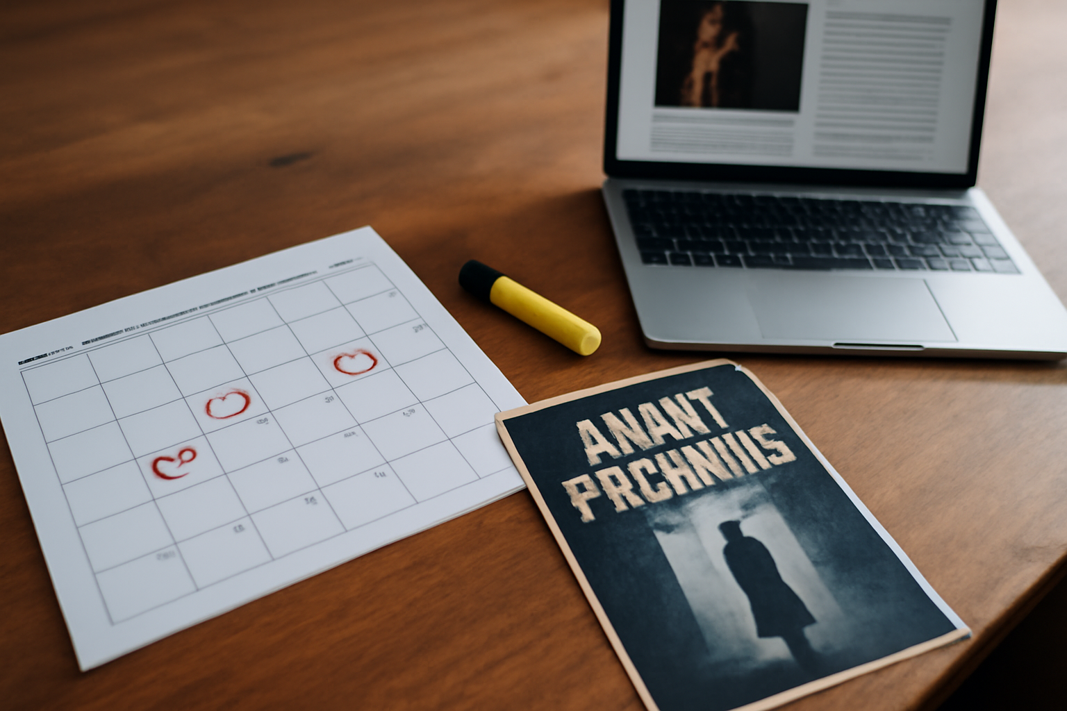 Calendrier d’événements cinéma et people : une affiche et un planning sur une table avec surlignage