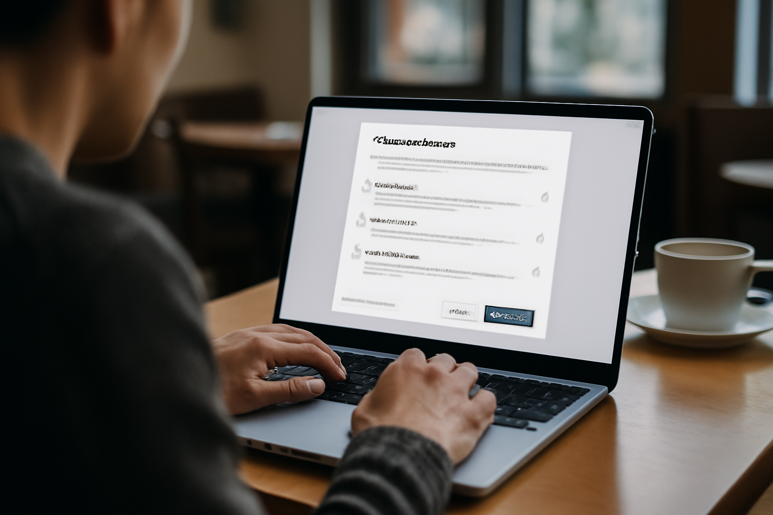 Personne consultant les paramètres de confidentialité sur un ordinateur portable