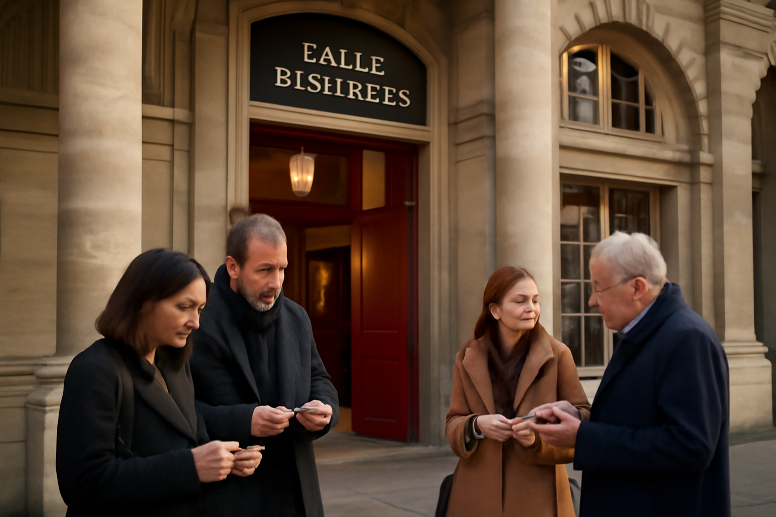Salle Richelieu Comédie-Française au Palais-Royal, entrée et public dans la lumière du soir
