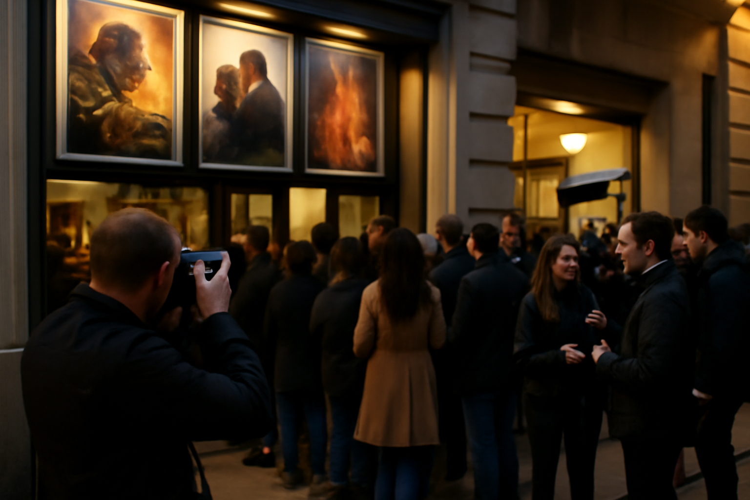 photographie d’une file devant une salle de cinéma à Paris avec affiches promotionnelles de films et une presse people prenant des photos à l’entrée