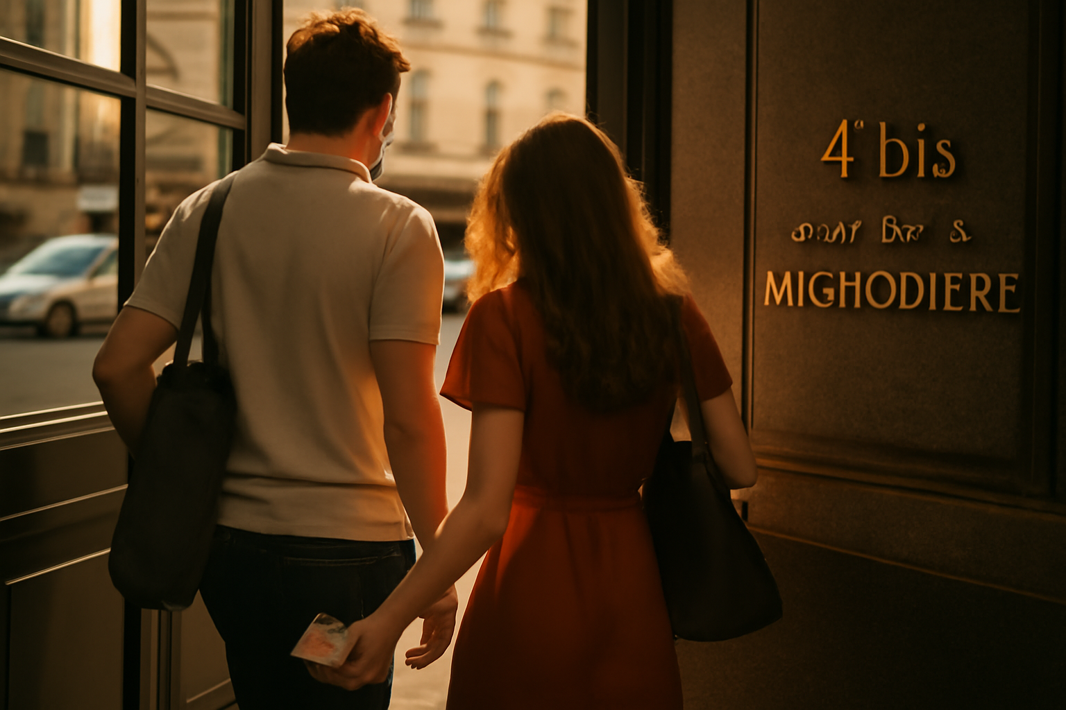 Théâtre de la michodière à Paris, façade et entrée de salle, ambiance de soirée