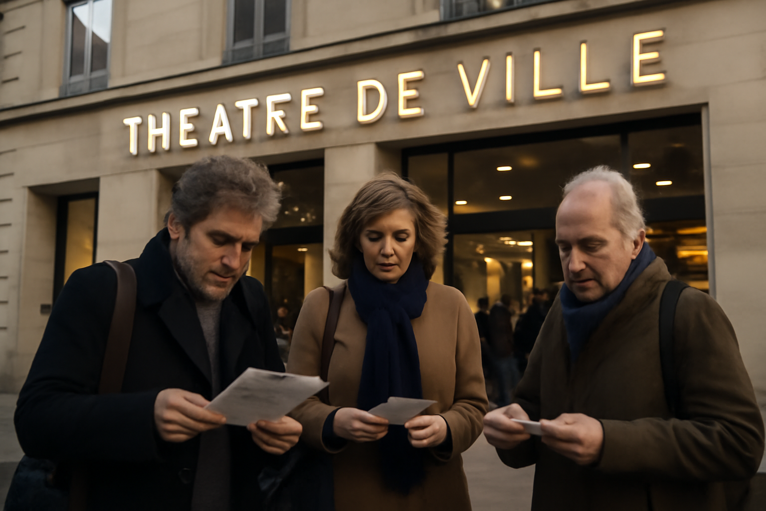 théâtre de la ville Paris façade et entrée de salle, ambiance soirée