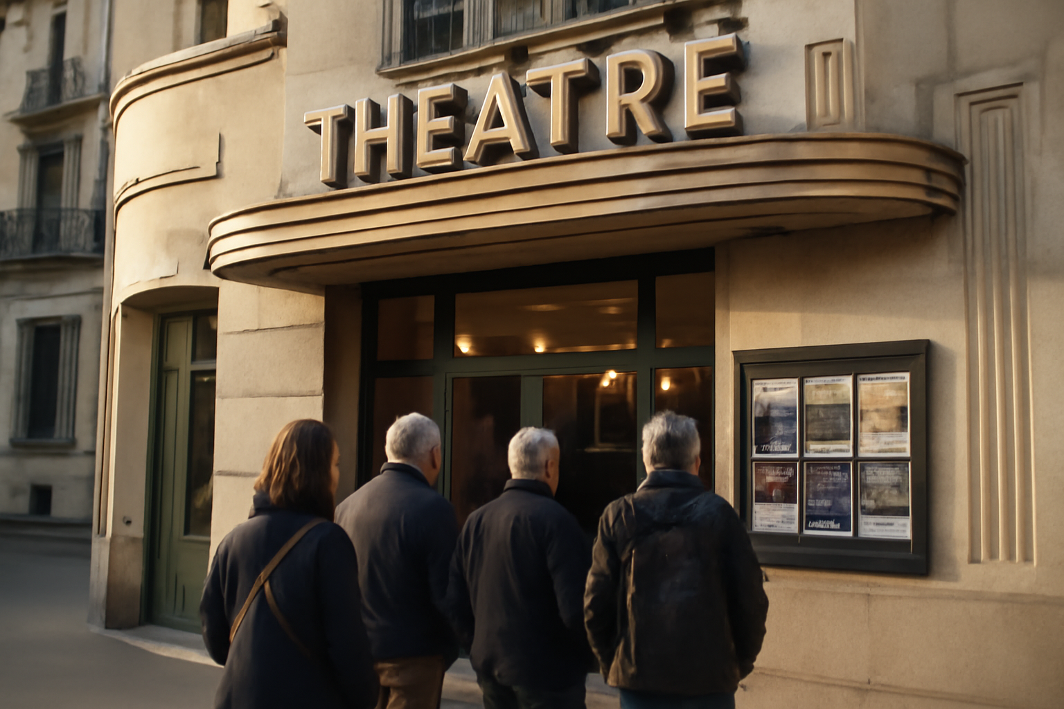 theatre de passy à Paris 16, salle de spectacles et entrée, lumière du soir