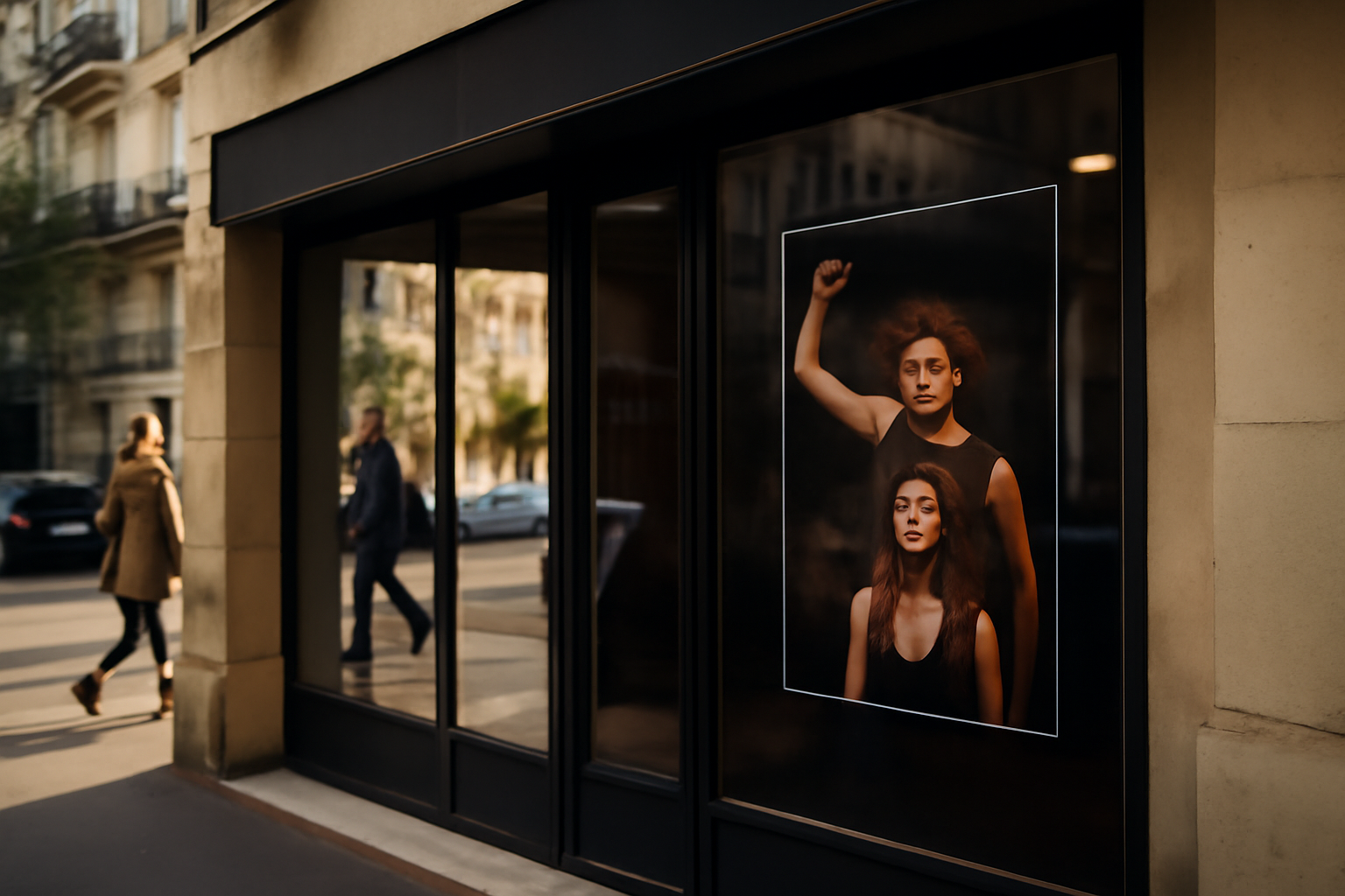 Façade du théâtre de passy à Paris, entrée vitrée et affiche de spectacle
