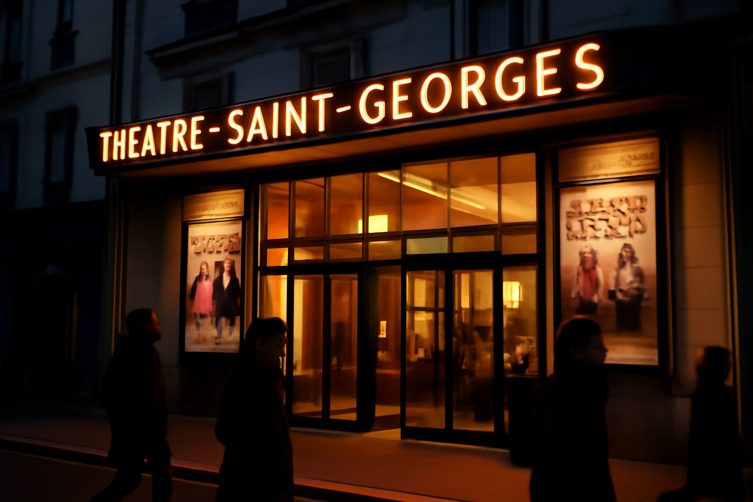 théâtre saint-georges façade parisienne avec affiches de spectacle et entrée animée