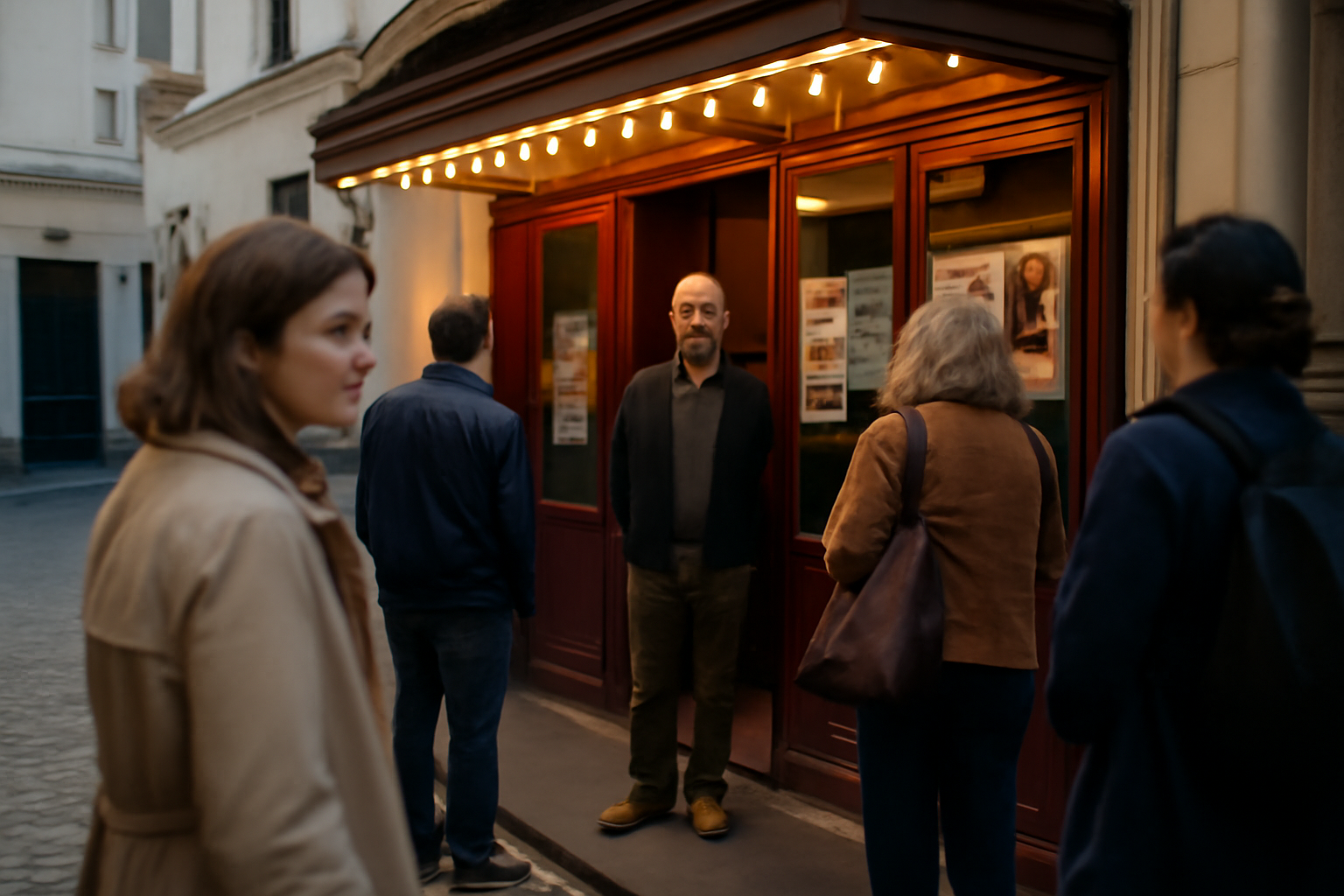 Façade du théâtre de poche-montparnasse à Paris, 6e arrondissement, entrée de salle le soir