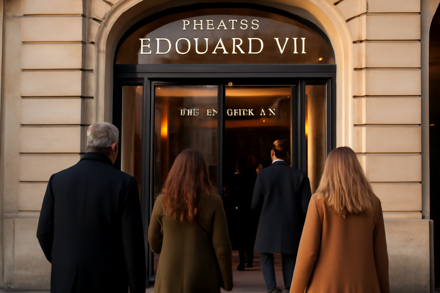 théâtre édouard vii à Paris, façade et entrée de la salle, public attendant