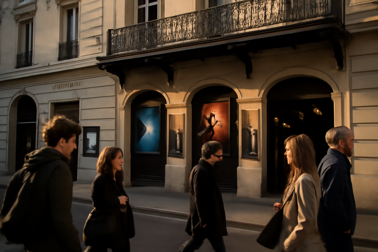 théâtre Mogador façade parisienne devant public à l'heure du spectacle