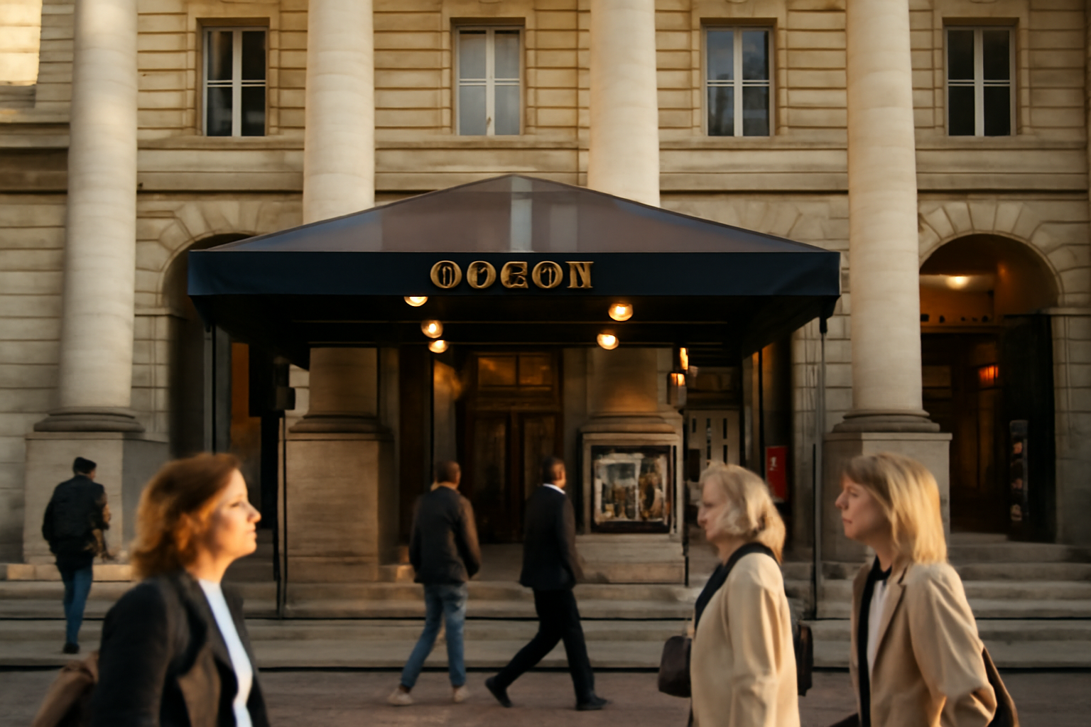 théâtre de l'odéon à Paris, façade et entrée du bâtiment, scène photo réaliste
