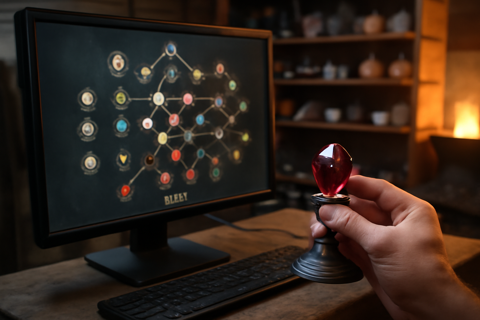 poe2 hemocristaux en gemmes de soutien sur un panneau d’aptitudes, lumière de forge et particules rouges