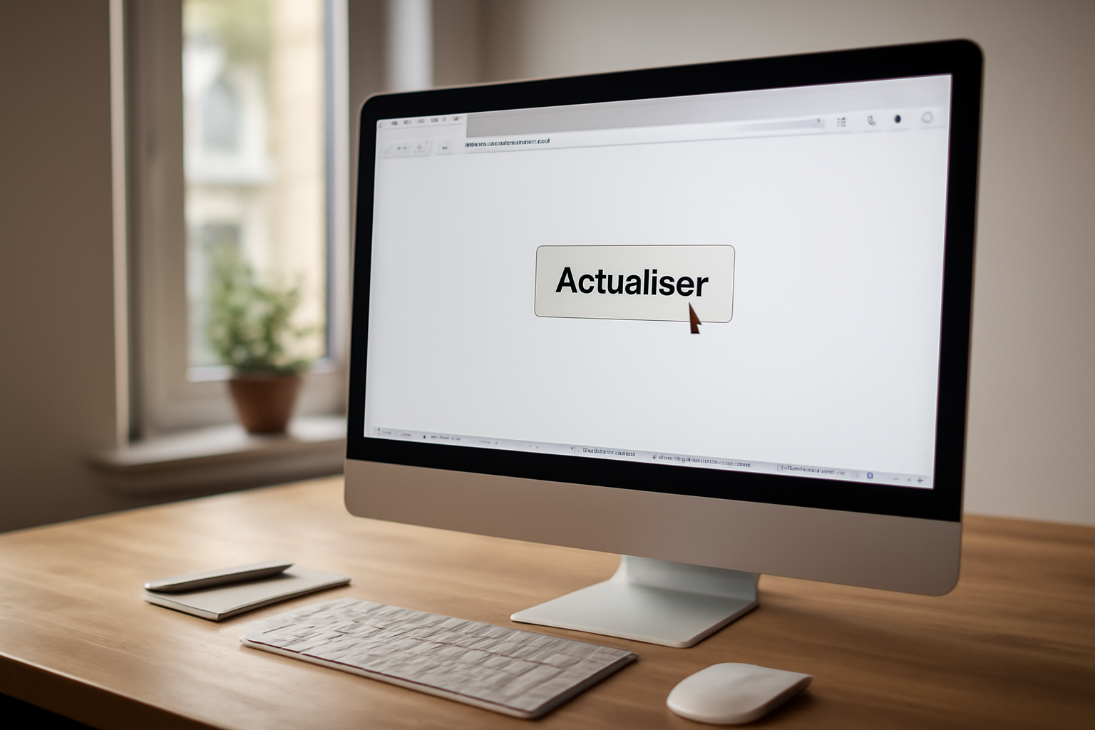 Bouton « Actualiser » sur une interface web avec un indicateur de chargement et une barre d’adresse