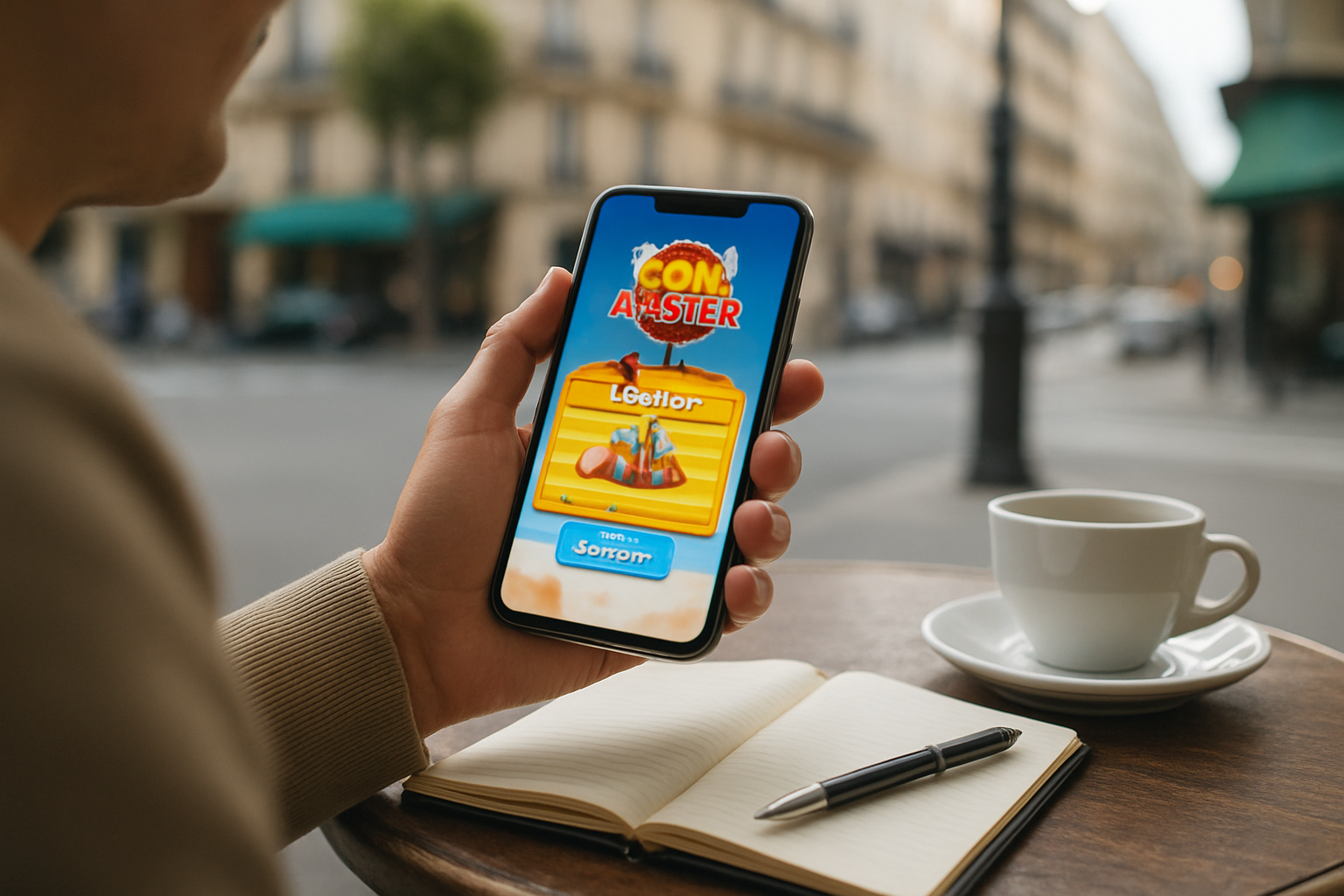 Jouer à Coin Master sur smartphone avec l’écran affichant un événement free spins et une icône de récompense